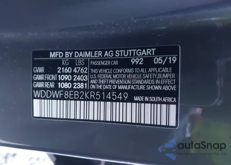 2019 Mercedes-Benz C 300 4Matic from USA, damaged, VIN WDDWF8EB2KR514549